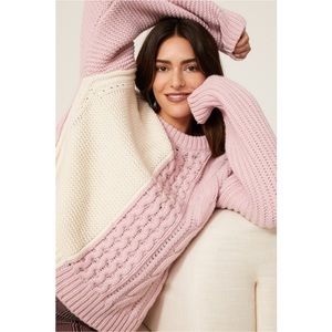 Stine Goya Blanci Patchwork Chunky Cable Knit Sweater Wool Blend, Size Large